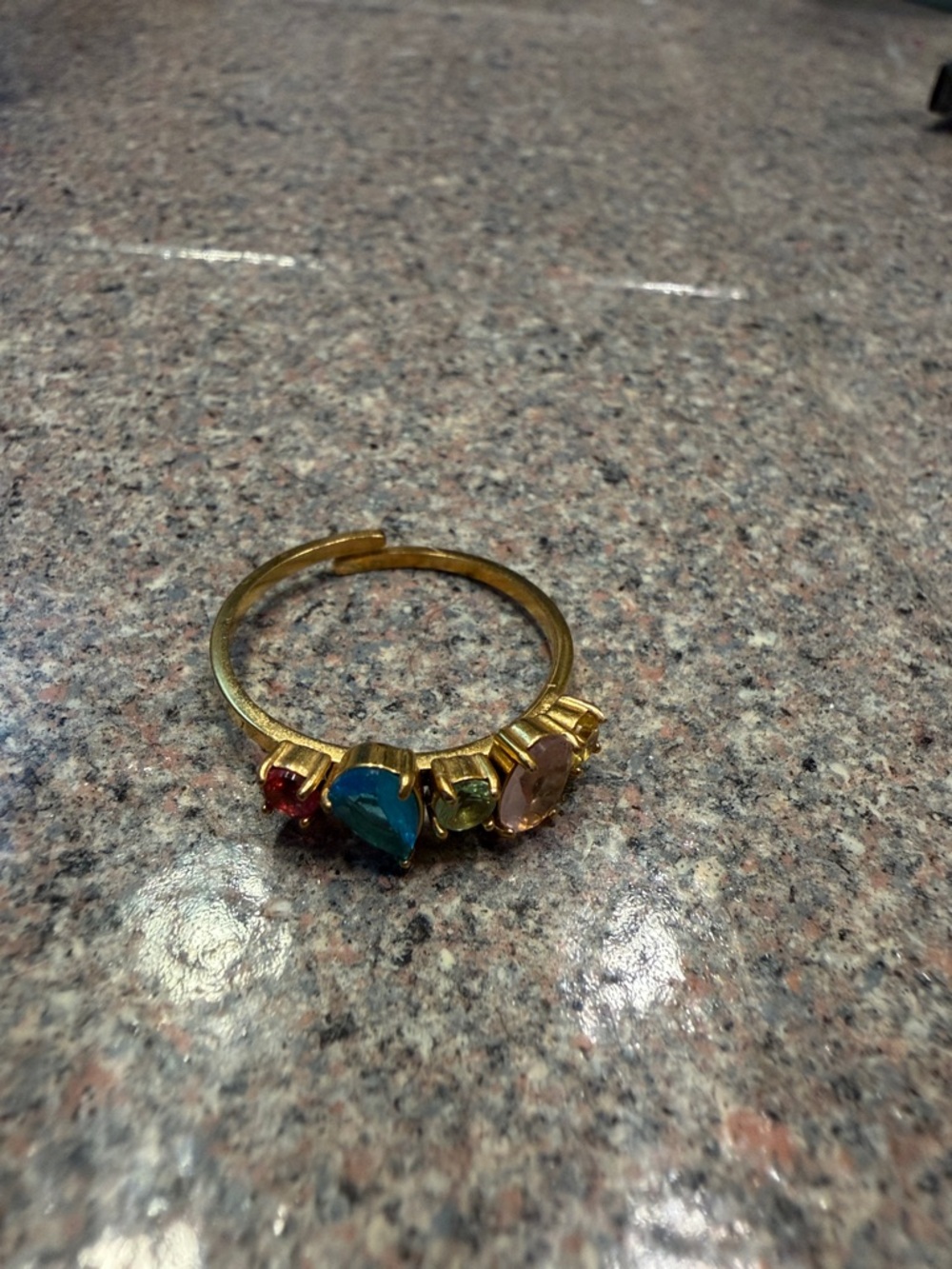 Anthropologie Gold-Tone Ring with pink, Blue, and yellow Stones